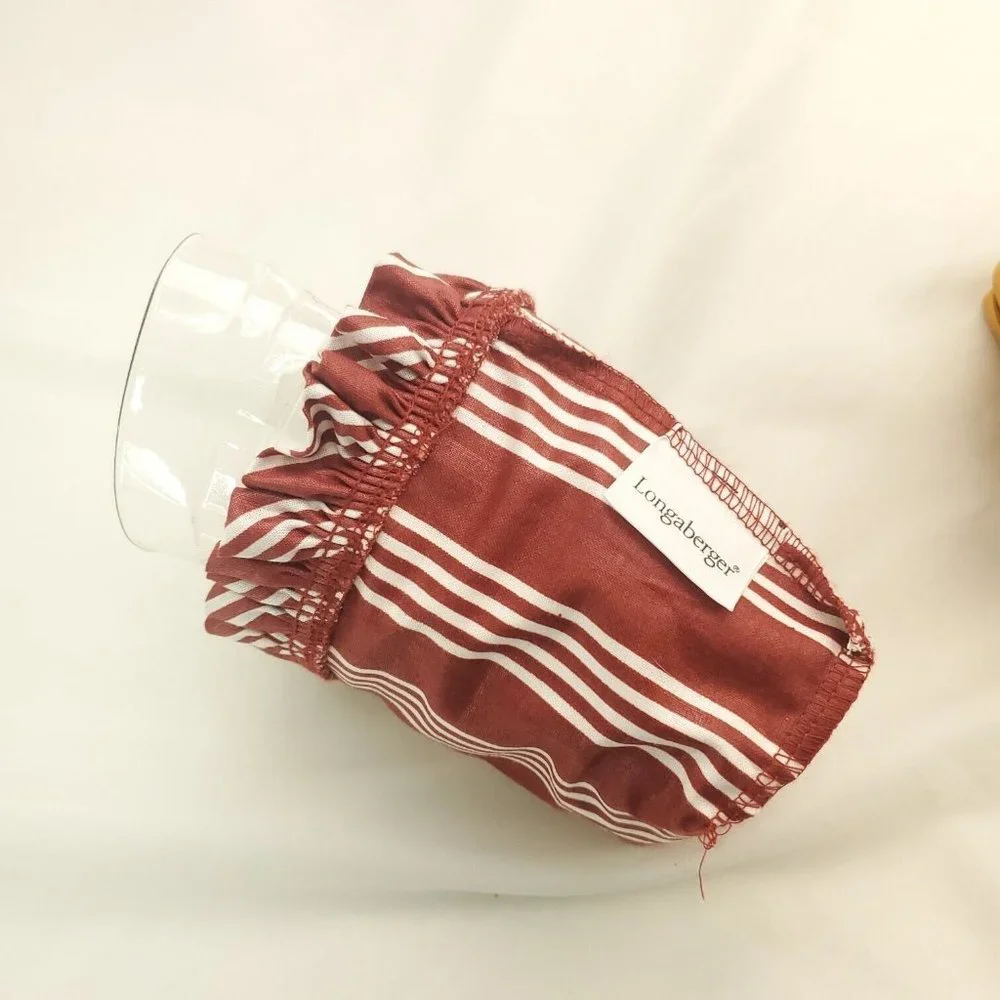 Longaberger Wooden Single Handle Red Striped Liner Handwoven Picnic Basket